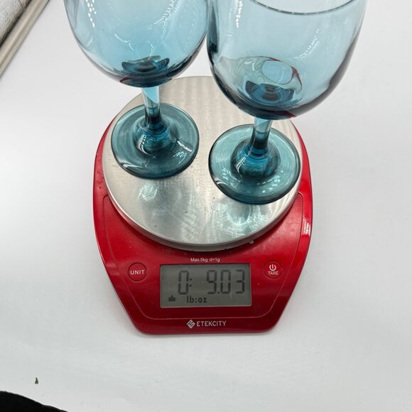 Libbey Aqua Blue Wine Glasses 7" Tall Vintage Elegant Design Set Of 2 - Picture 5 of 7